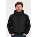 Men's Hooded Quilted Jacket in Black - front view on model