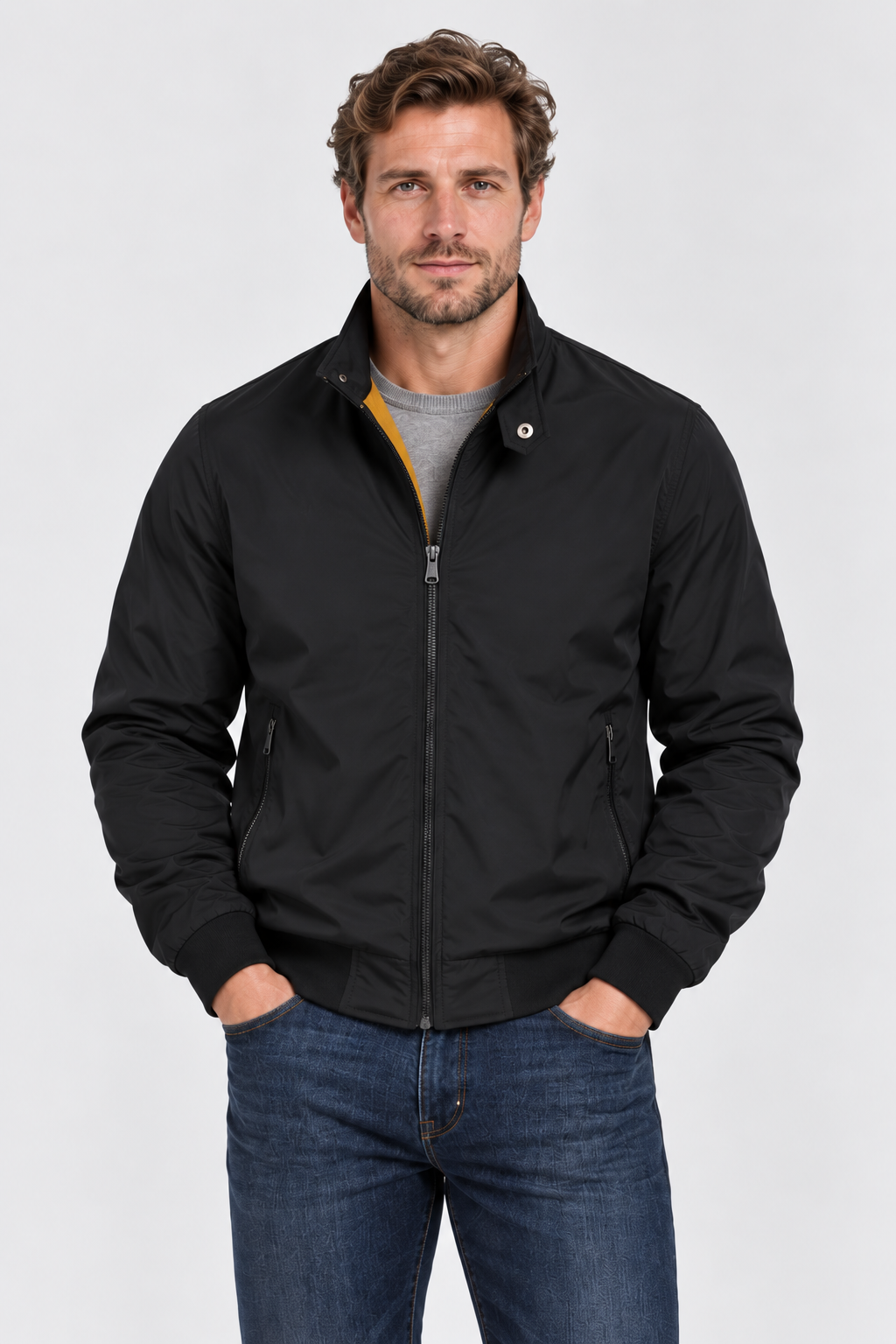 Men's Zip-Up Bomber Jacket in Black