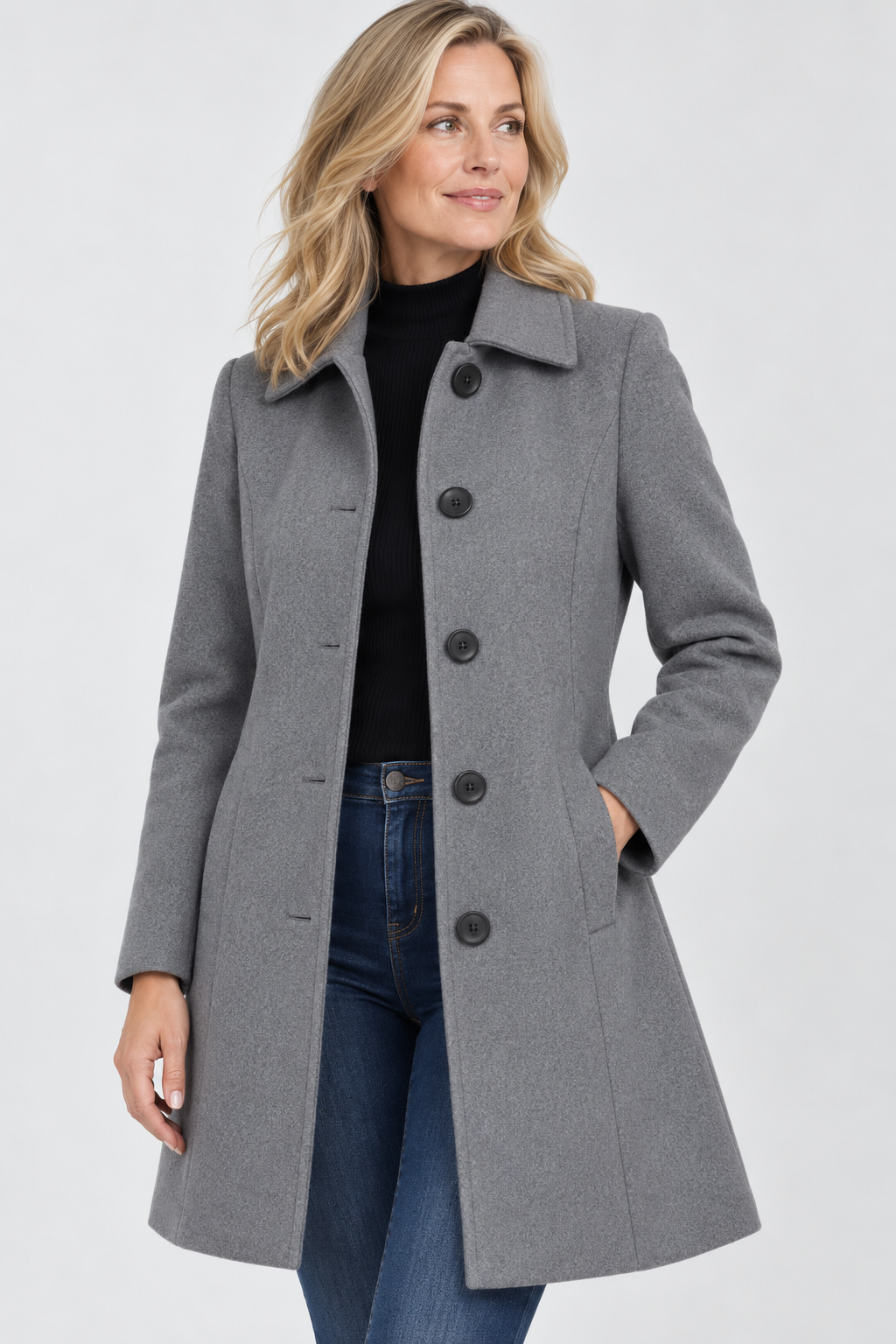 Women's A-Line Midi Coat in Grey