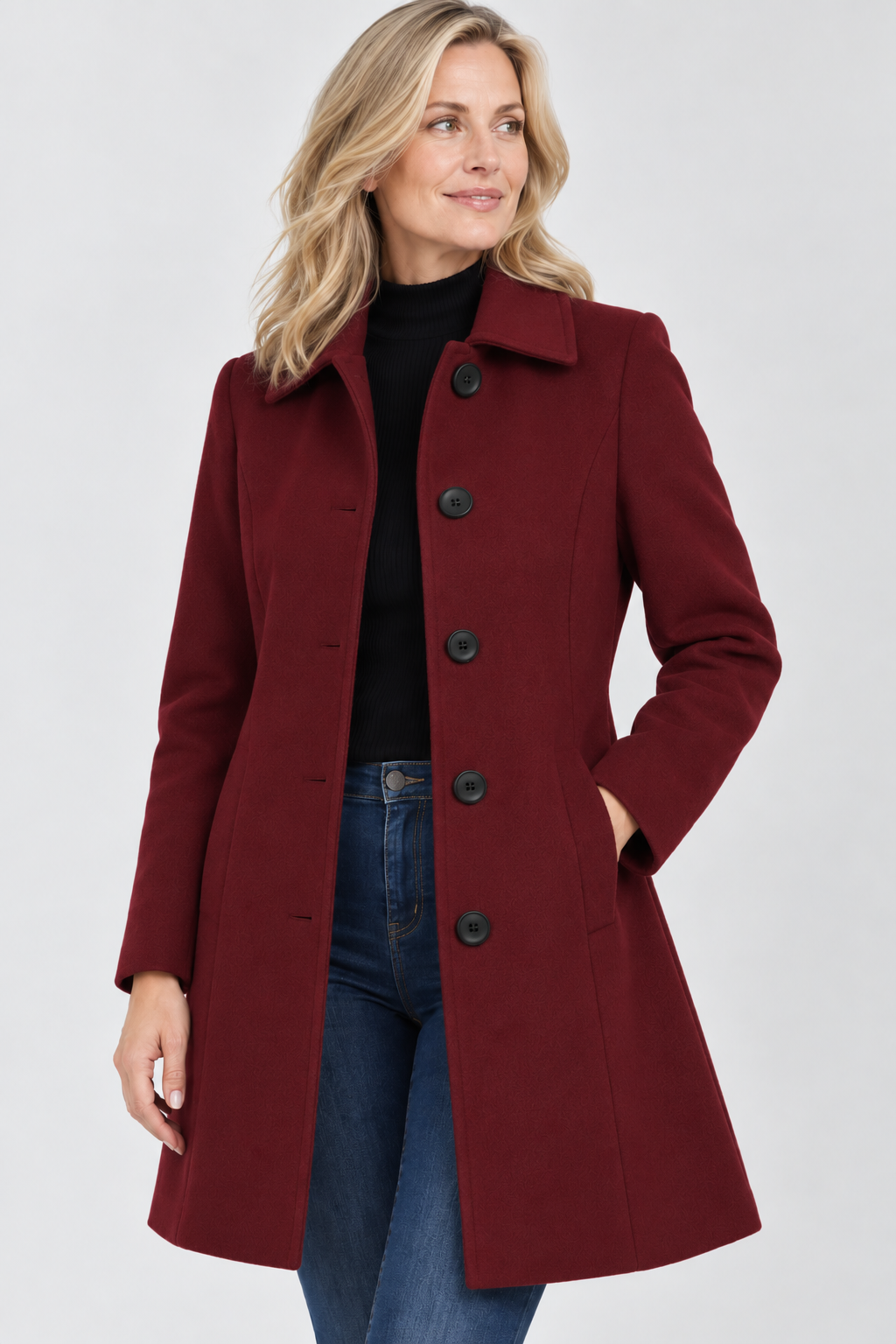 Women's A-Line Midi Coat in Dark Red