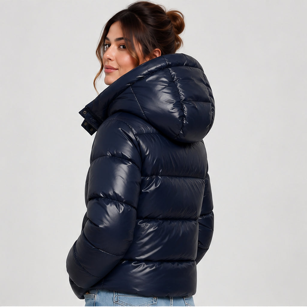 Women's Lightweight Quilted Puffer Jacket in Navy - back view