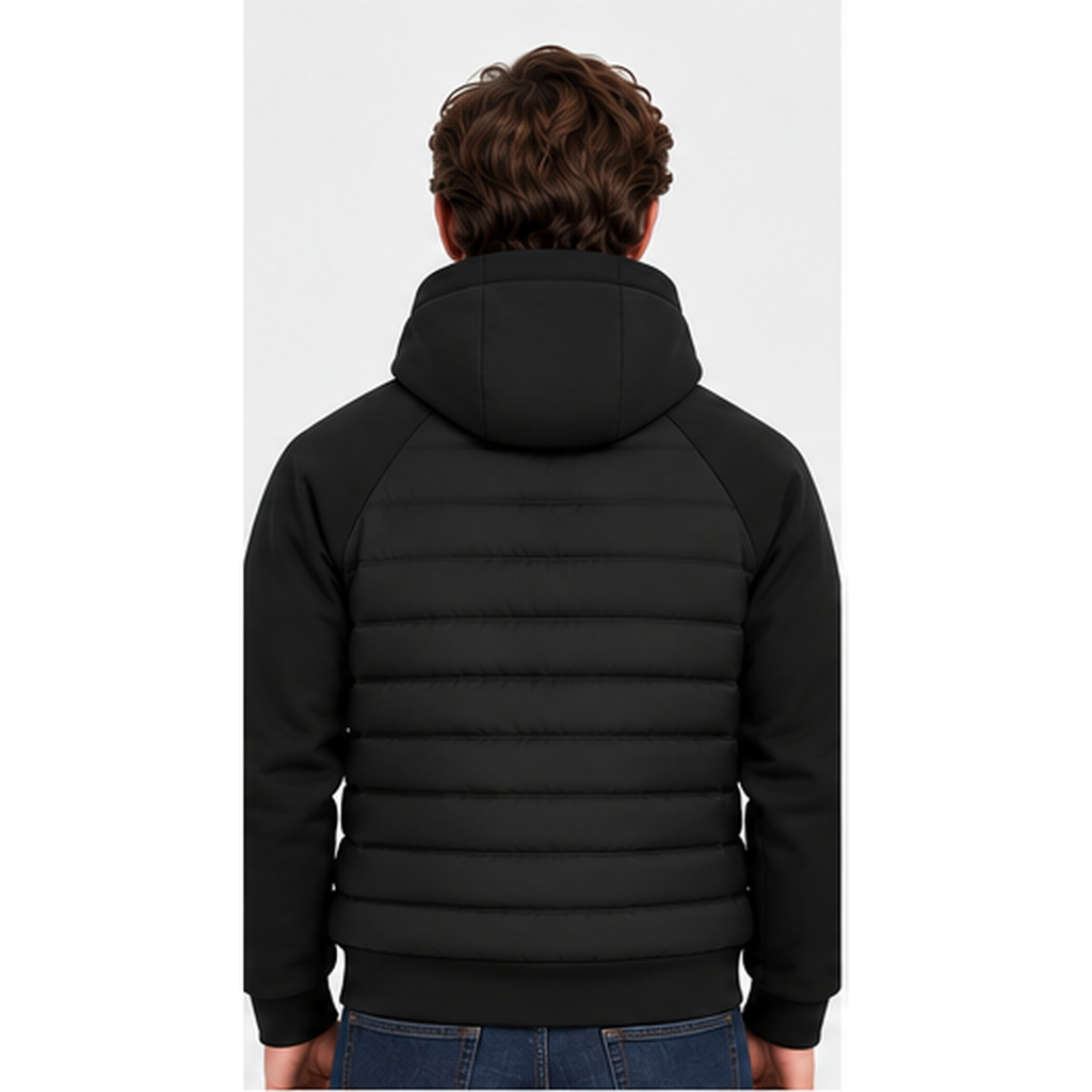 Men's Hooded Quilted Jacket in Black - back view