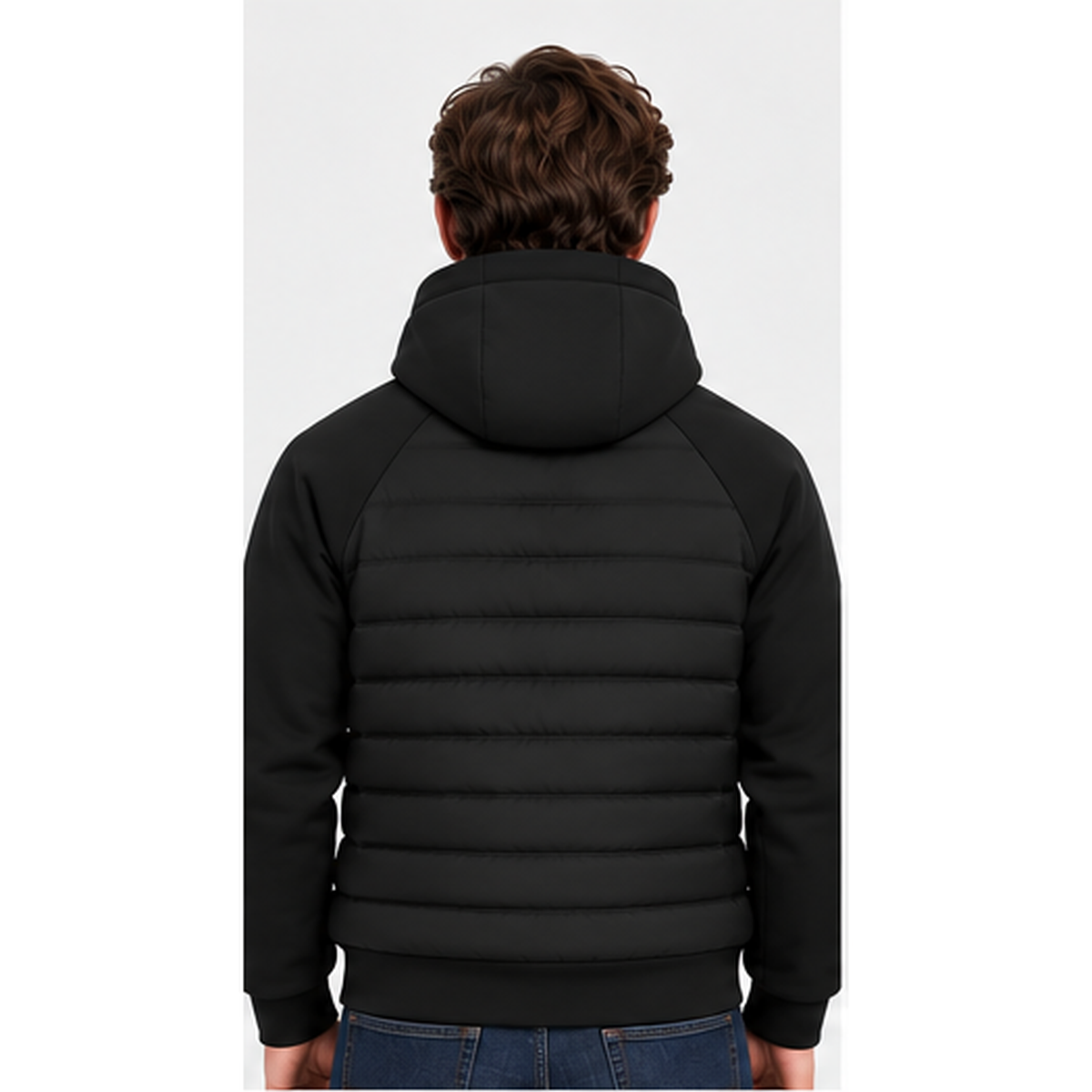 Men's Hooded Quilted Jacket in Black - back view