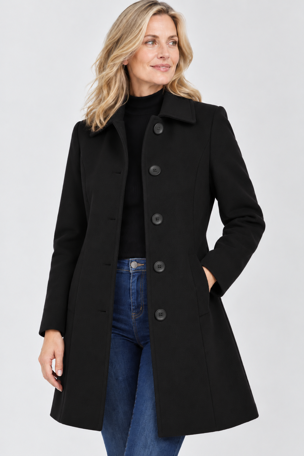 Women's A-Line Midi Coat in Black