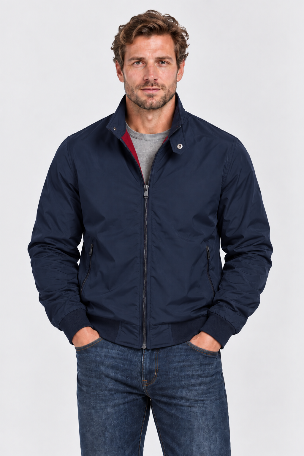 Men's Zip-Up Bomber Jacket in Navy