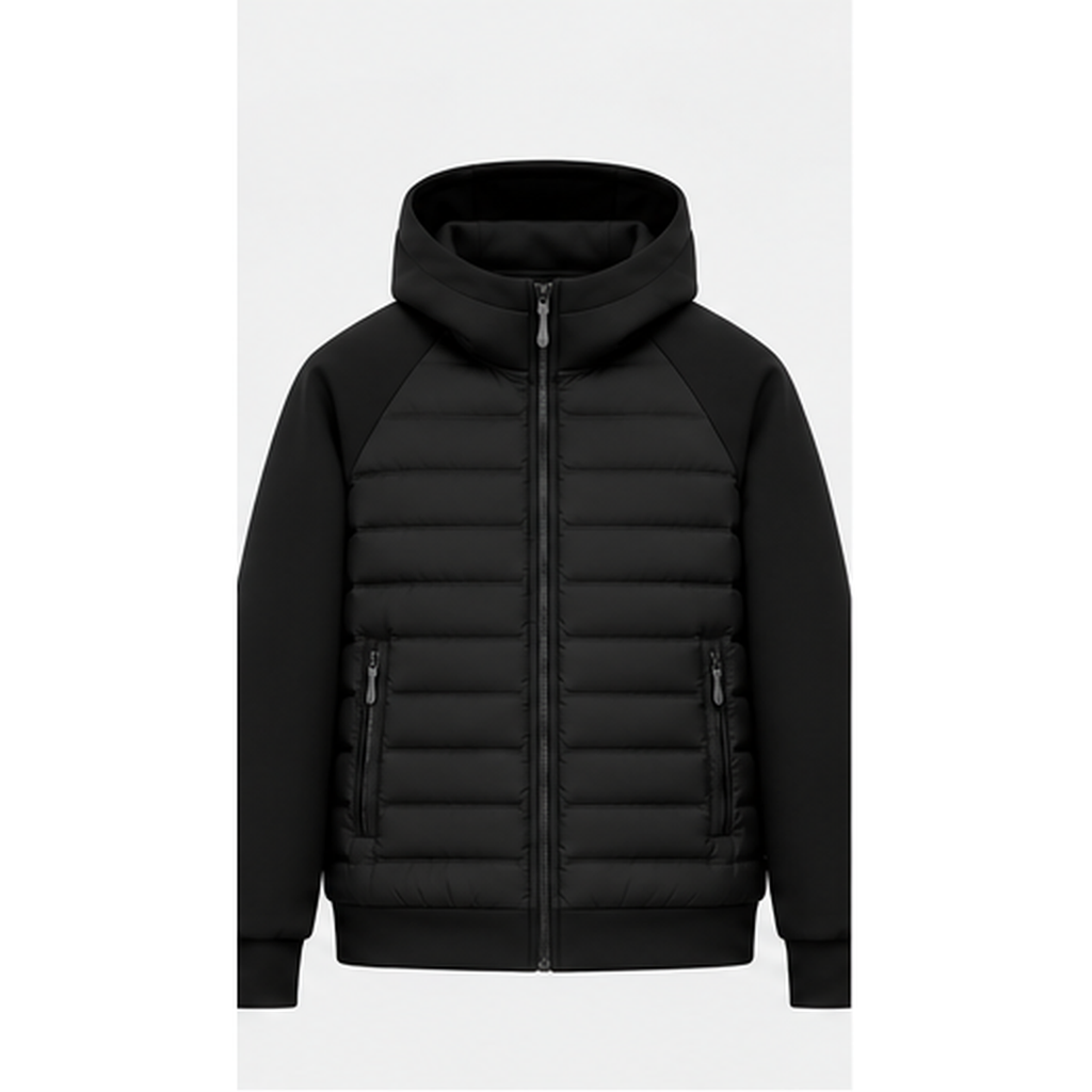 Men's Hooded Quilted Jacket in Black - front product photo