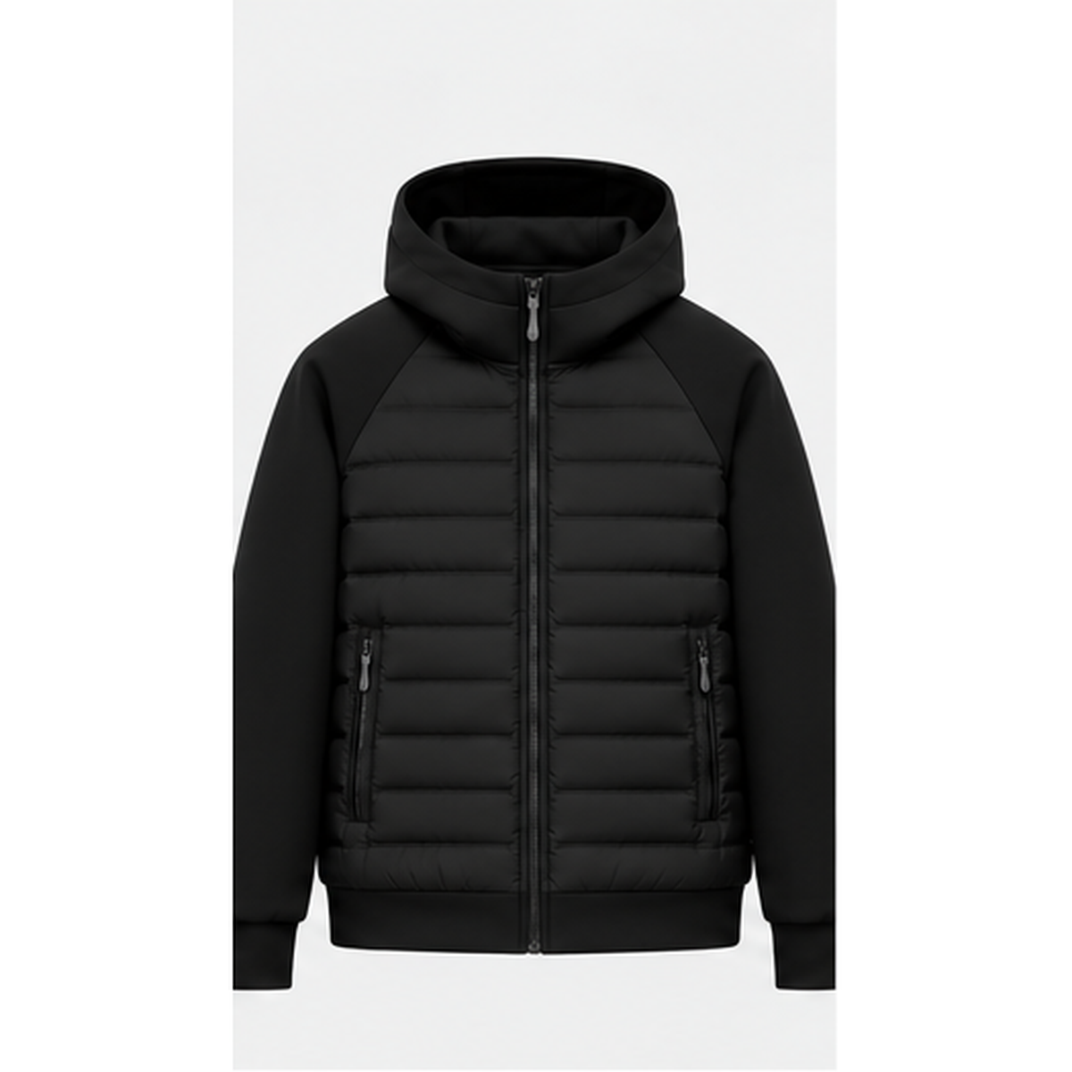 Men's Hooded Quilted Jacket in Black - front product photo
