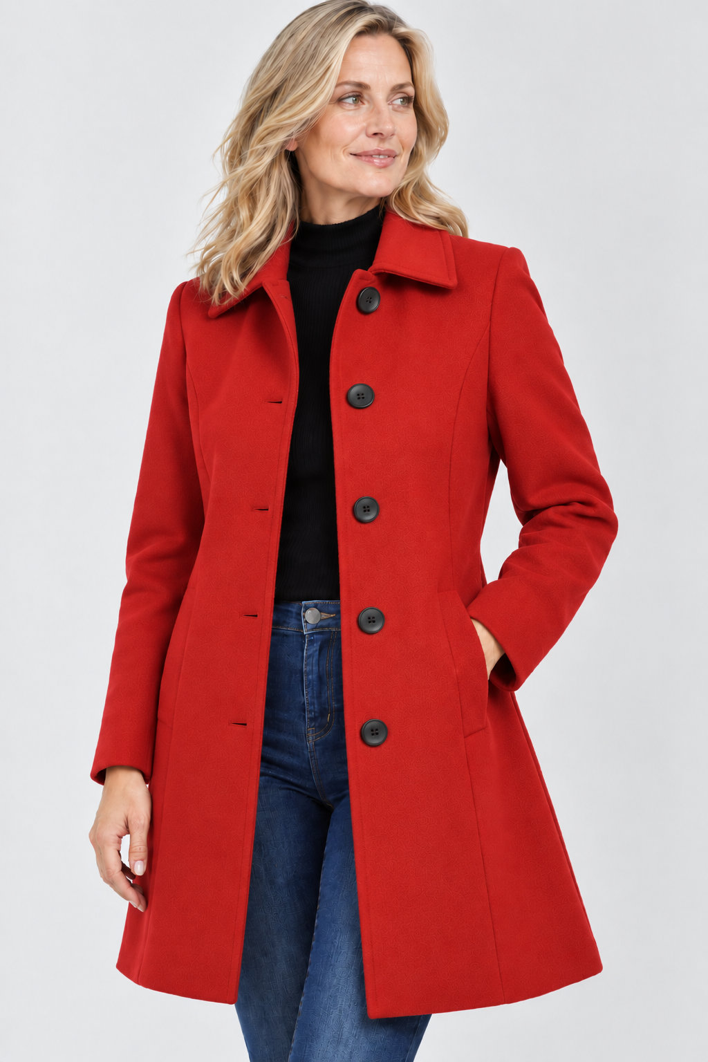 Women's A-Line Midi Coat in Red
