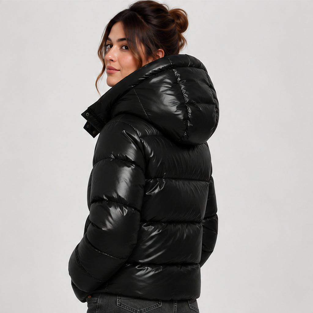 Women's Lightweight Quilted Puffer Jacket in Black - back view