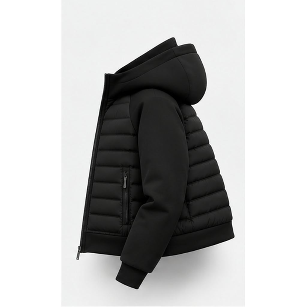 Men's Hooded Quilted Jacket in Black - side product photo