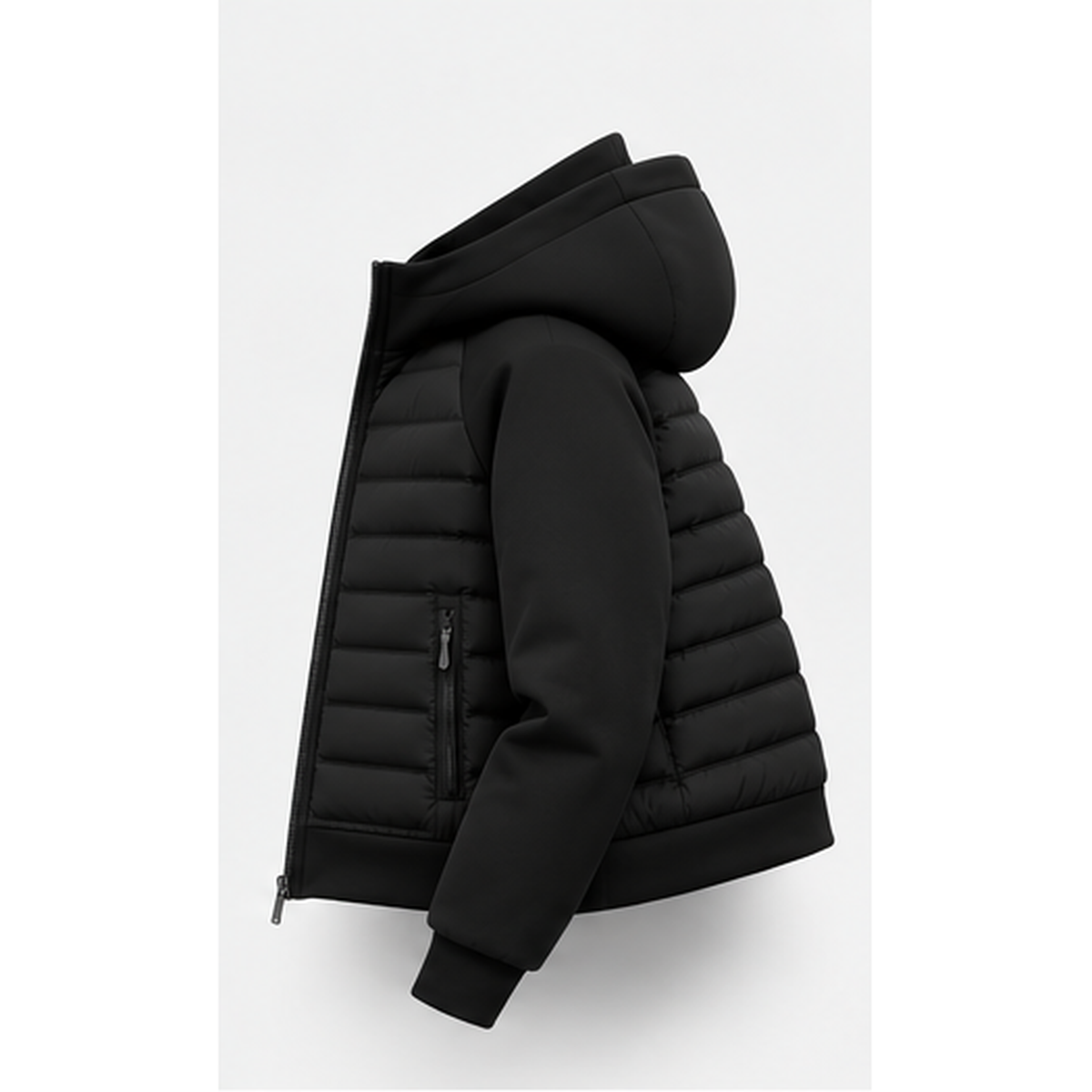 Men's Hooded Quilted Jacket in Black - side product photo