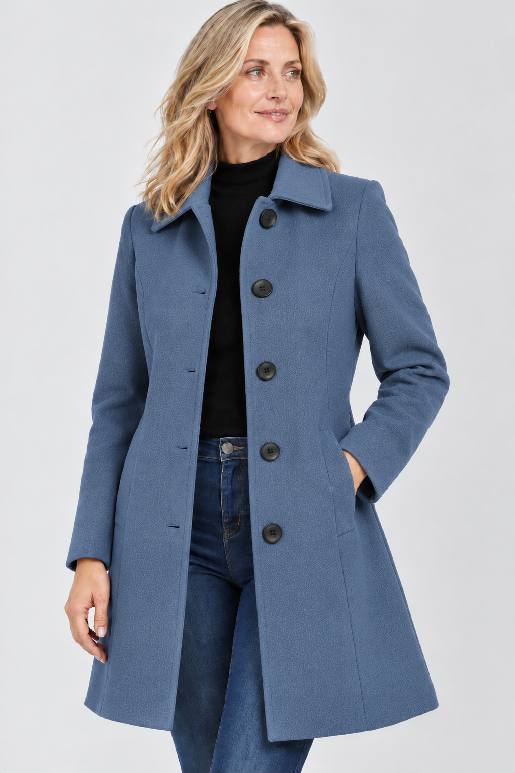Women's A-Line Midi Coat in Blue