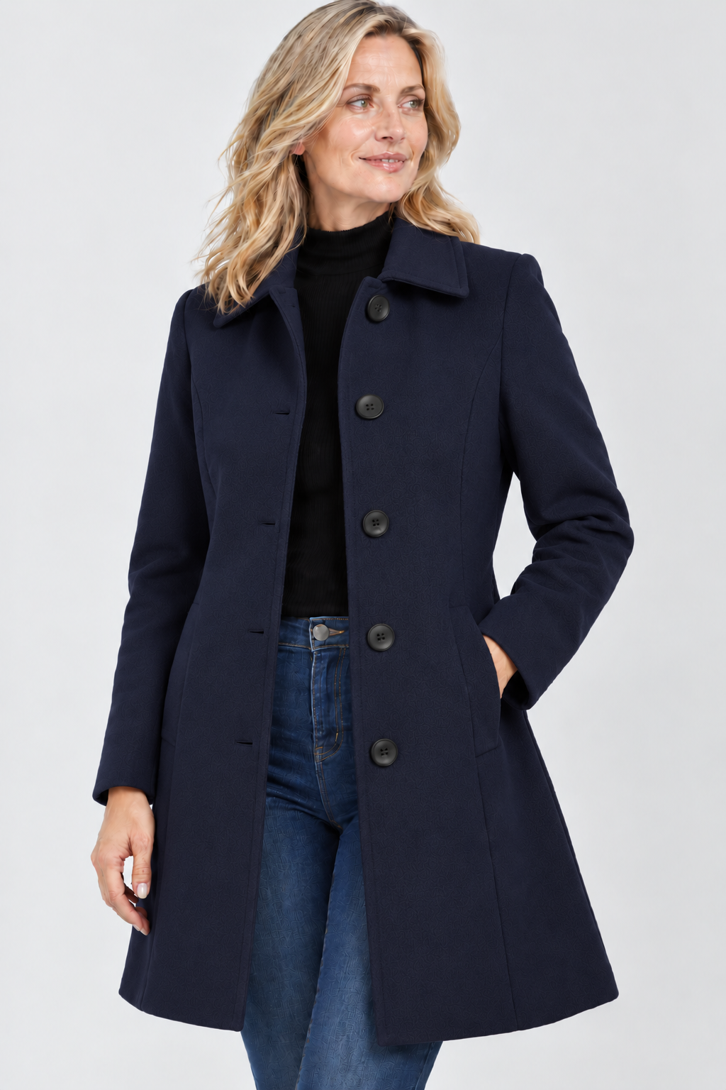 Women's A-Line Midi Coat in Navy