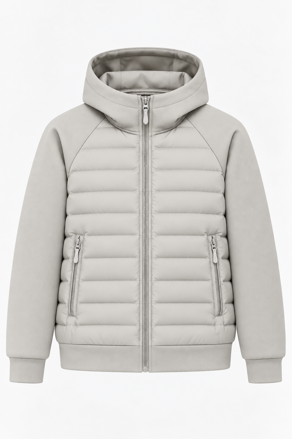 Men's Hooded Quilted Jacket in Grey - front product photo