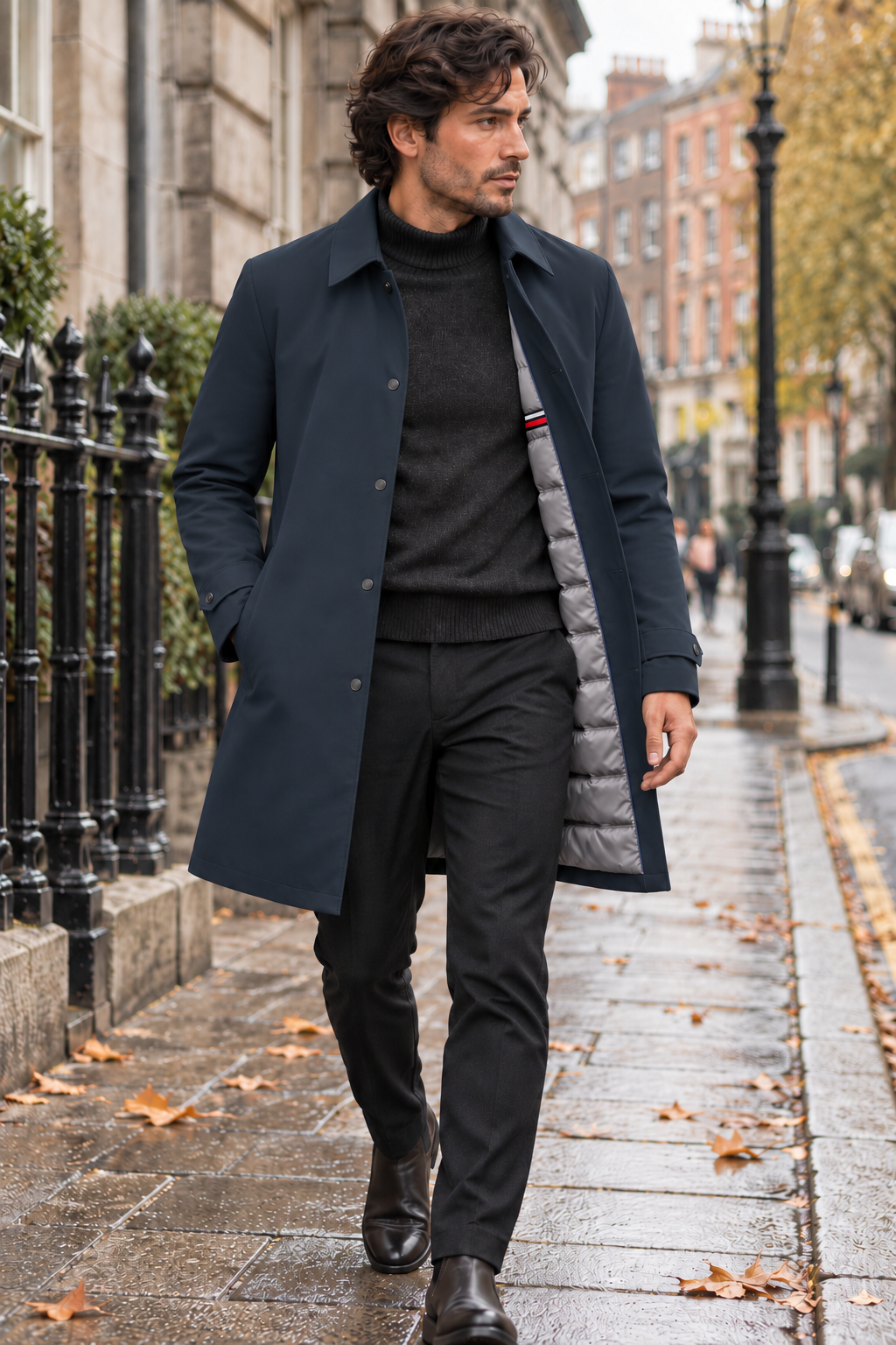 Men's Down-Lined Quilted Mac Coat – Warm Padded Winter Trench, Mid-Length