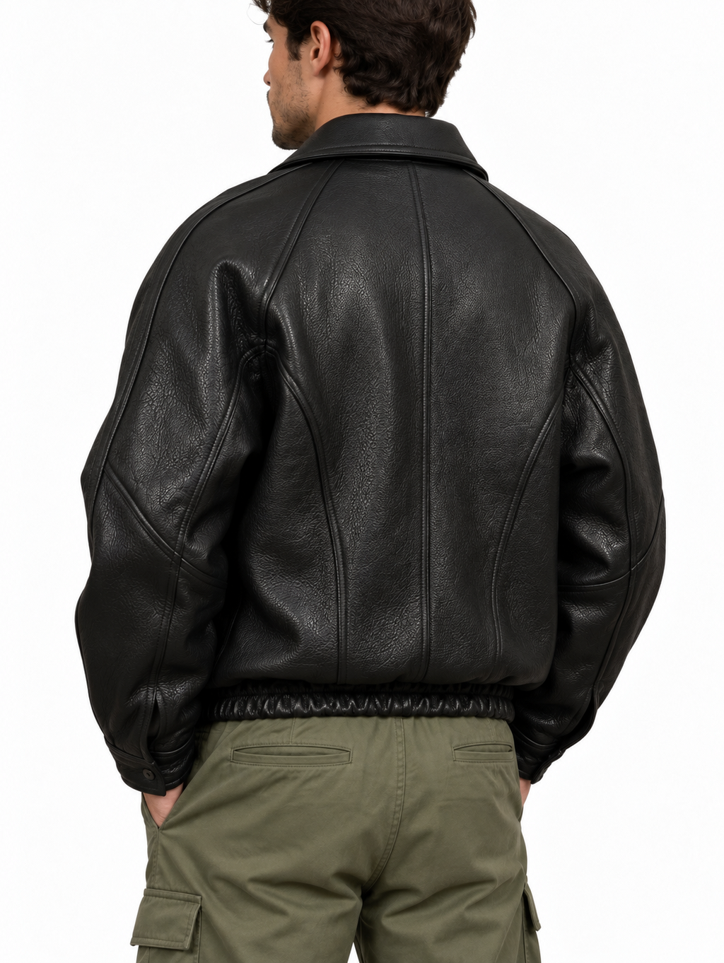 Men’s Premium Leather Zip-Up Jacket – Structured Collared Style for Spring & Autumn