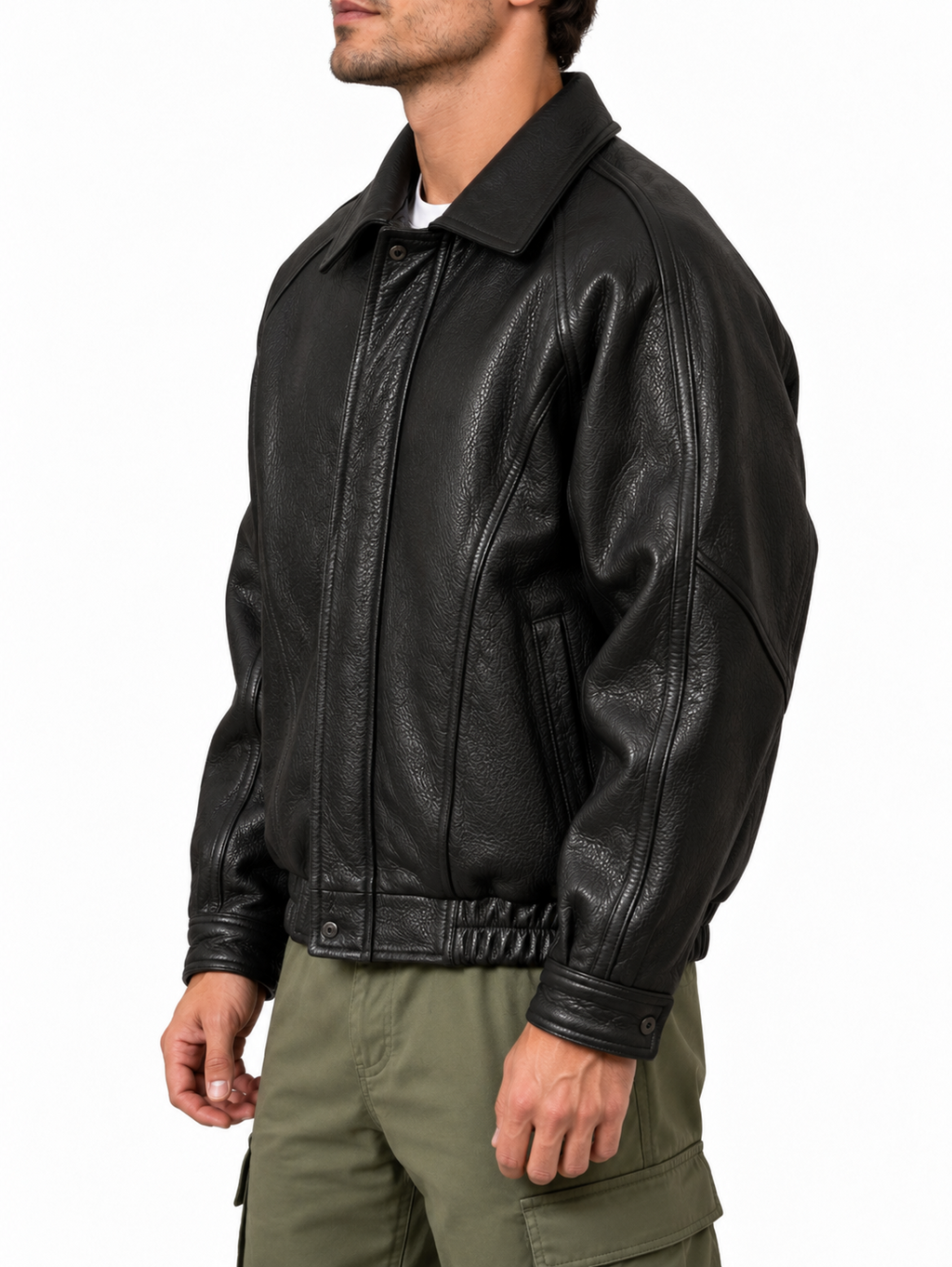 Men’s Premium Leather Zip-Up Jacket – Structured Collared Style for Spring & Autumn