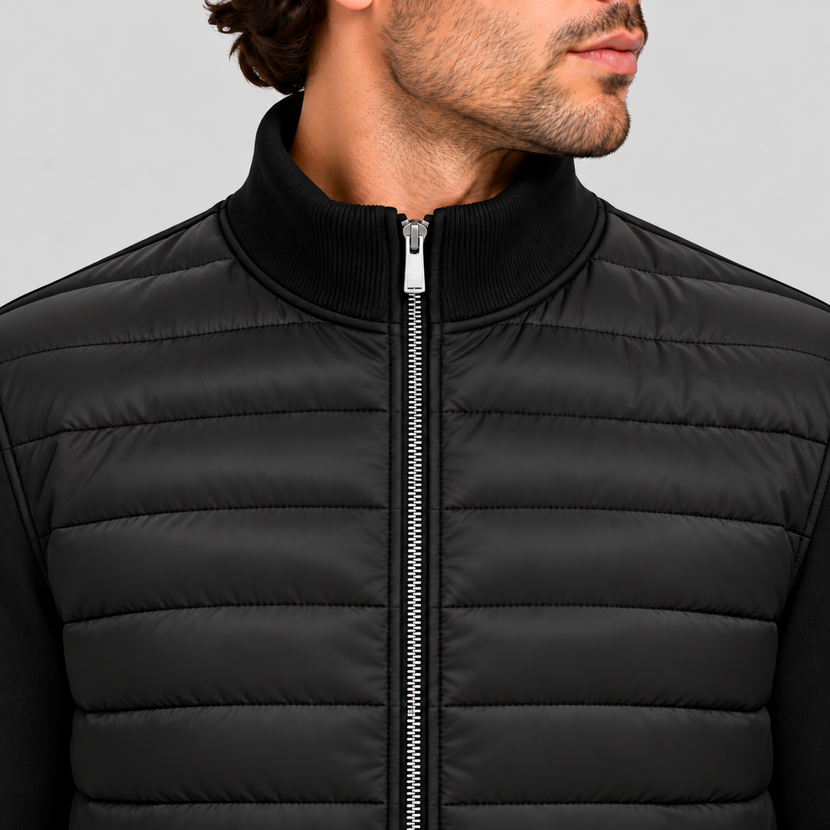 Men's Hybrid Quilted Jacket with Knitted Sleeves