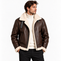 Men's leather-look aviator jacket in brown with shearling-style collar