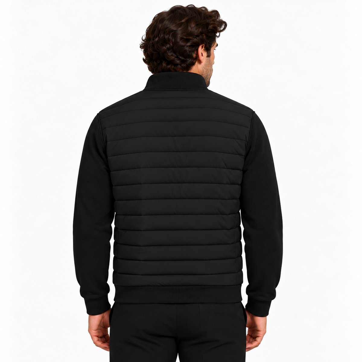 Black hybrid quilted jacket, back view
