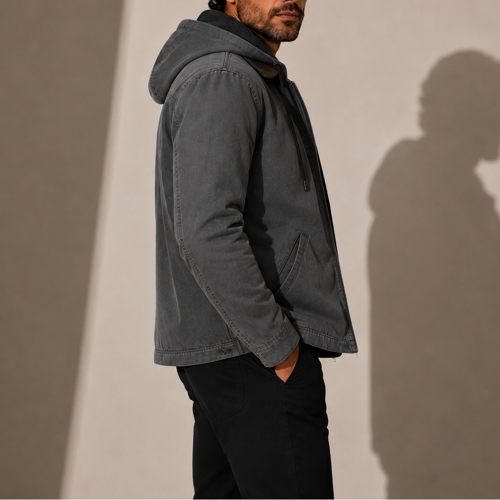 Men's Fleece-Lined Hooded Zip-Up Jacket