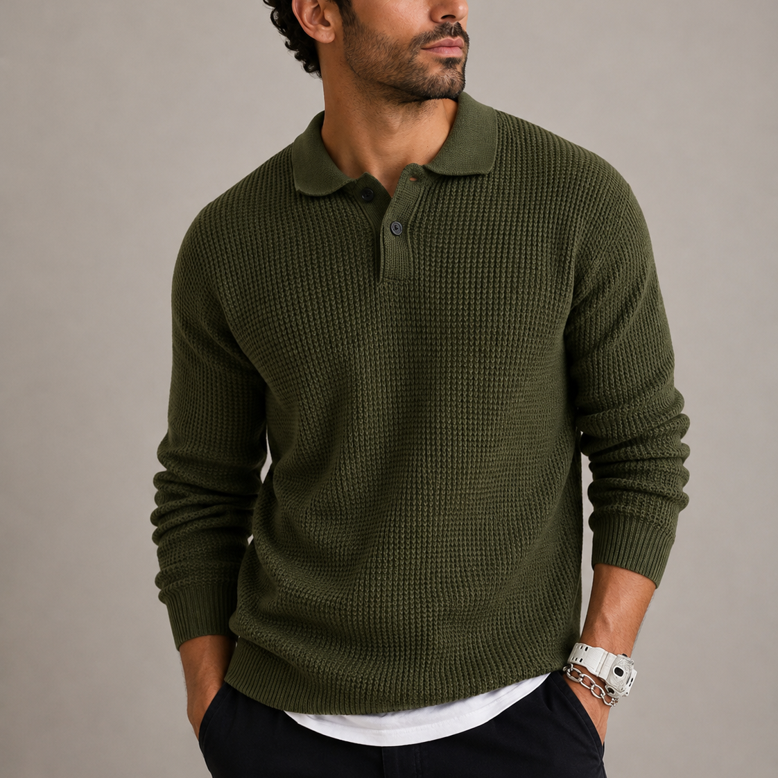 Men's Slim-Fit Knit Sweater with Lapel Collar