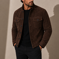 Men's Suede-Look Button-Up Jacket with Stand Collar