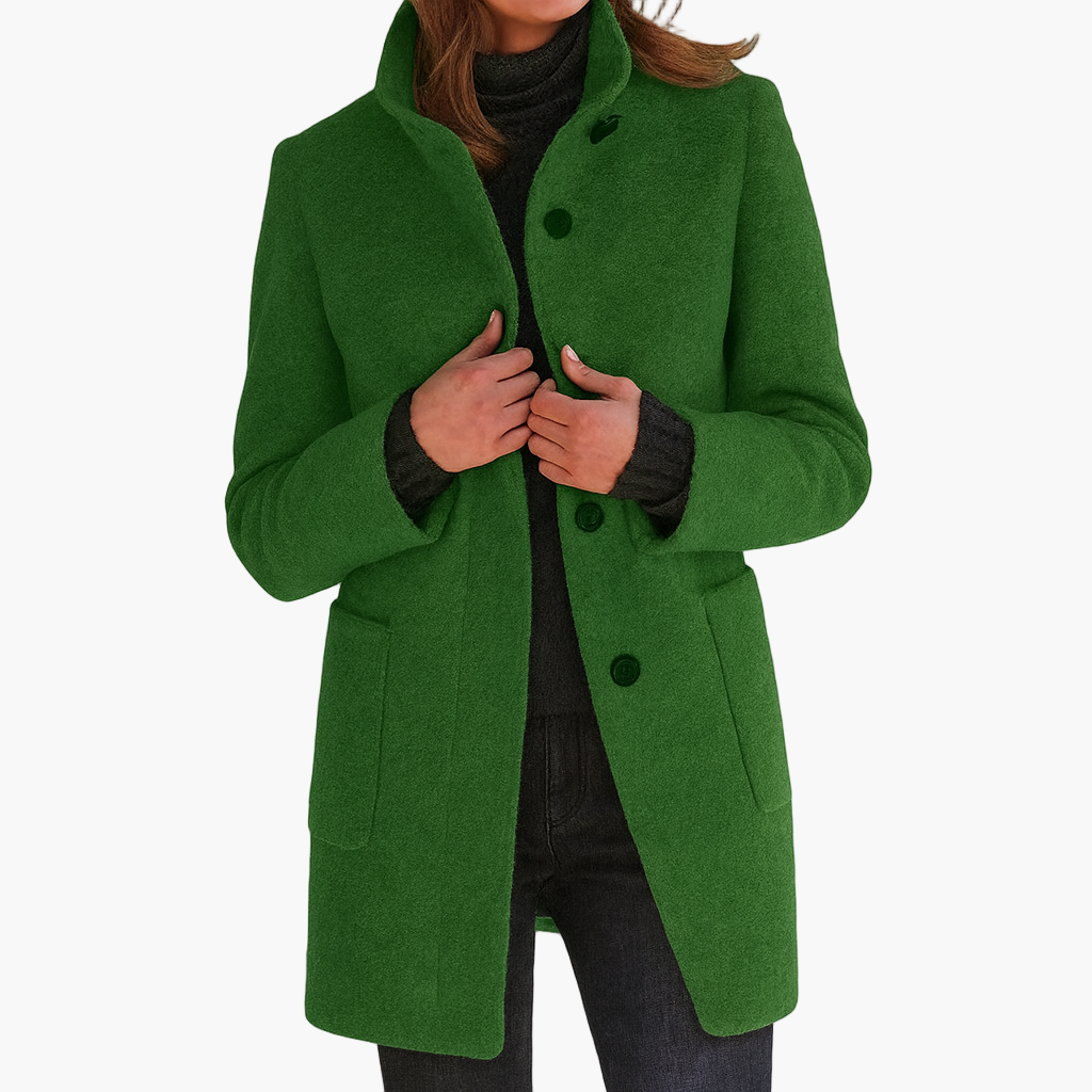 Women's Classic Straight Coat with Stand Collar