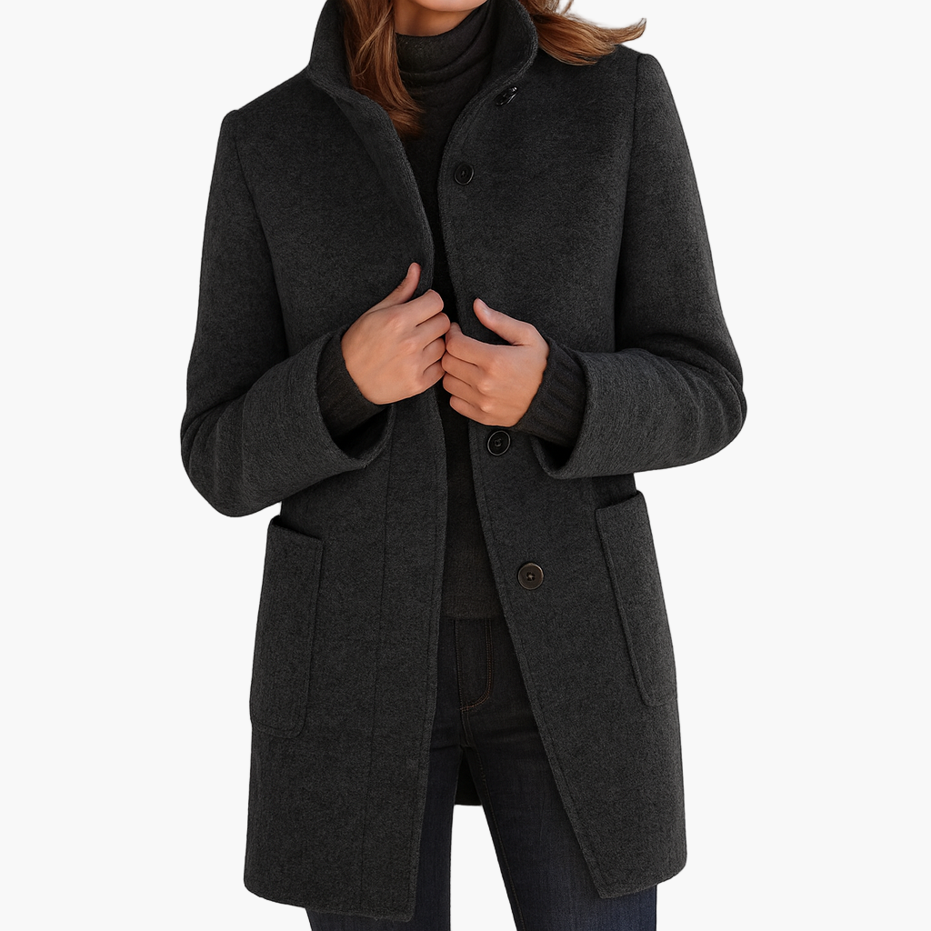 Women's Classic Straight Coat with Stand Collar