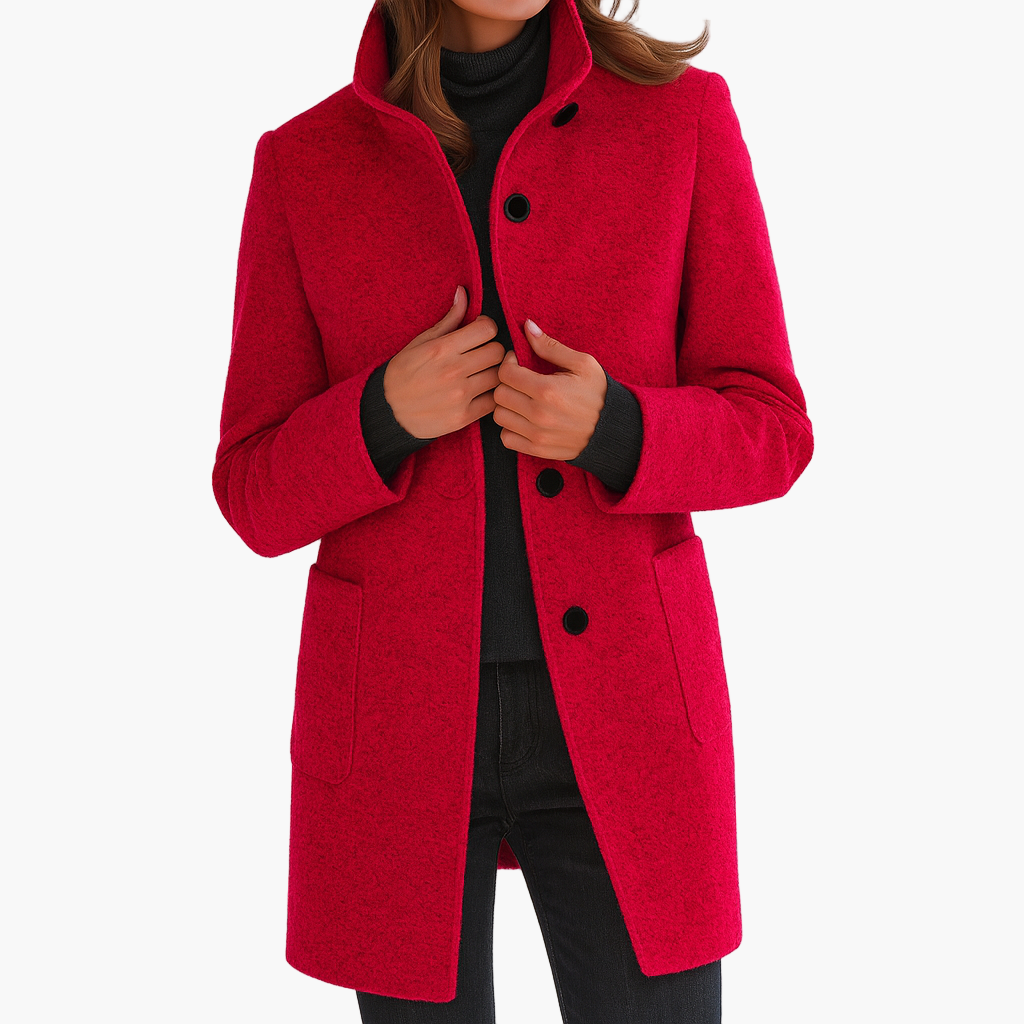 Women's Classic Straight Coat with Stand Collar