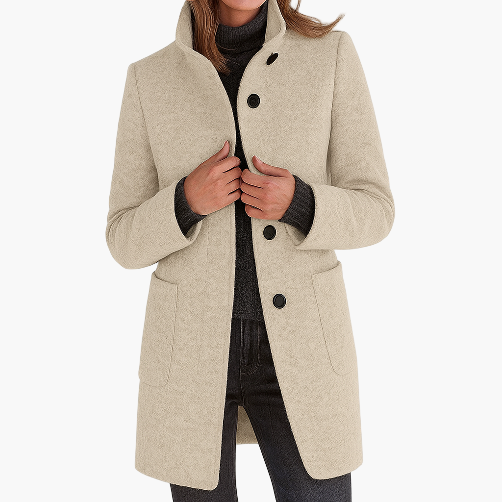 Women's Classic Straight Coat with Stand Collar