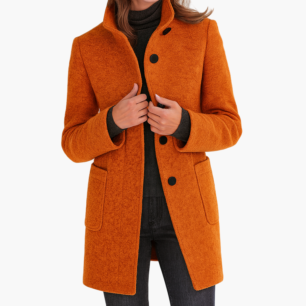 Women's Classic Straight Coat with Stand Collar