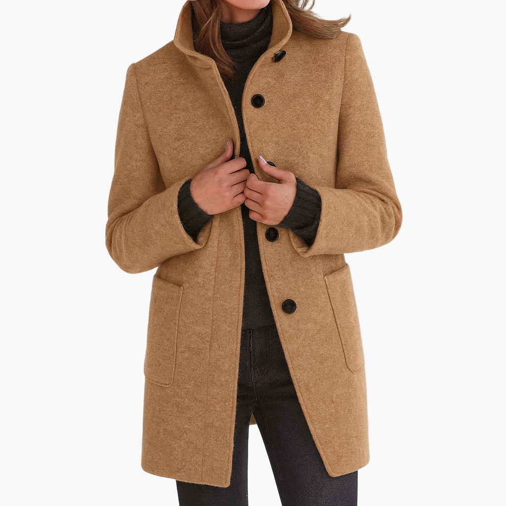 Women's Classic Straight Coat with Stand Collar
