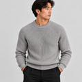 Men's heavyweight fisherman rib knit sweater in grey