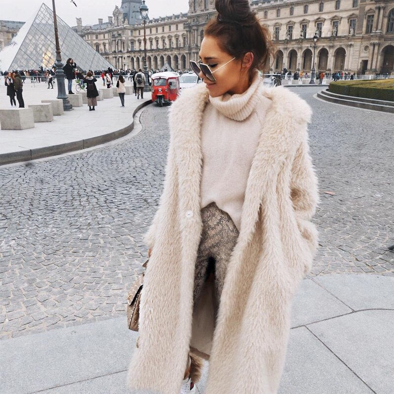 Women's Long Faux Fur Teddy Coat