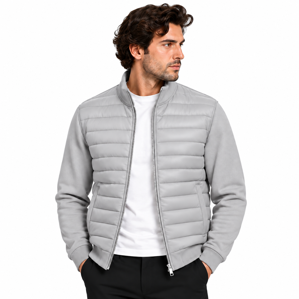 Men's Hybrid Quilted Jacket with Knitted Sleeves
