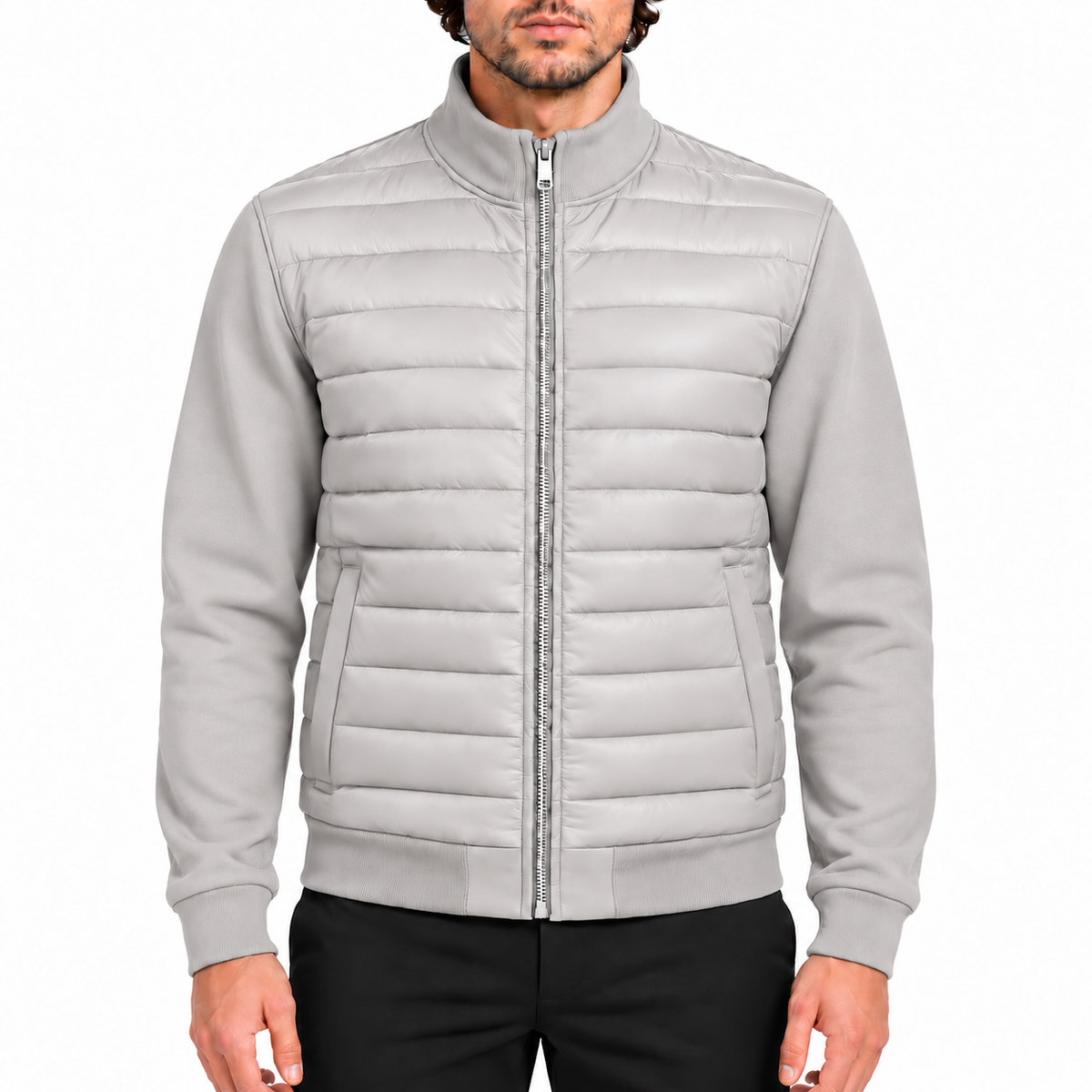 Men's Hybrid Quilted Jacket with Knitted Sleeves