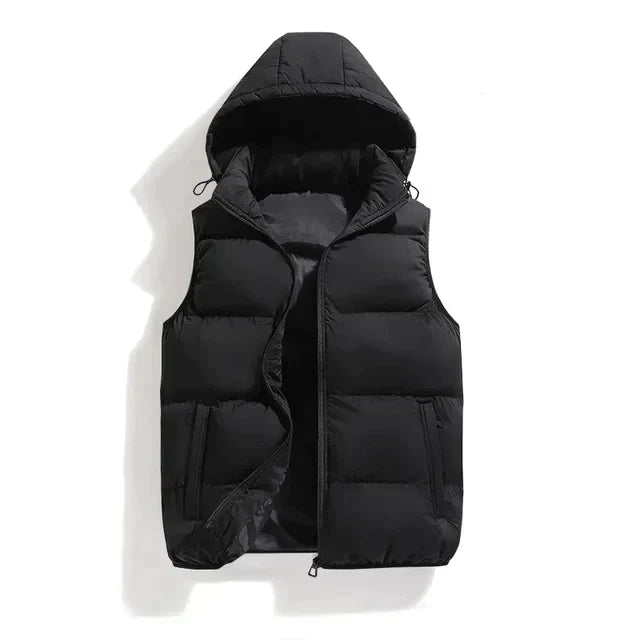Men's Padded Bodywarmer with Hood - Black