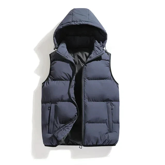 Men's Padded Bodywarmer with Hood - Gray