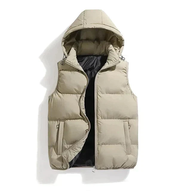 Men's Padded Bodywarmer with Hood - Beige