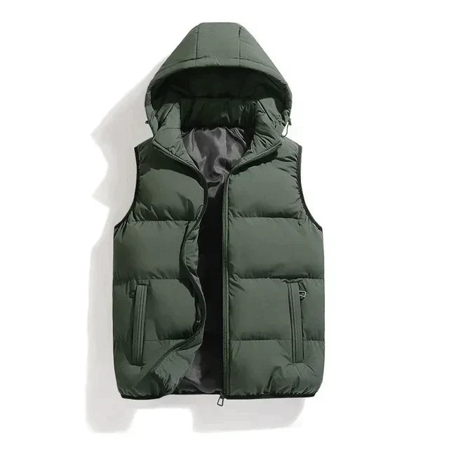 Men's Padded Bodywarmer with Hood - Green