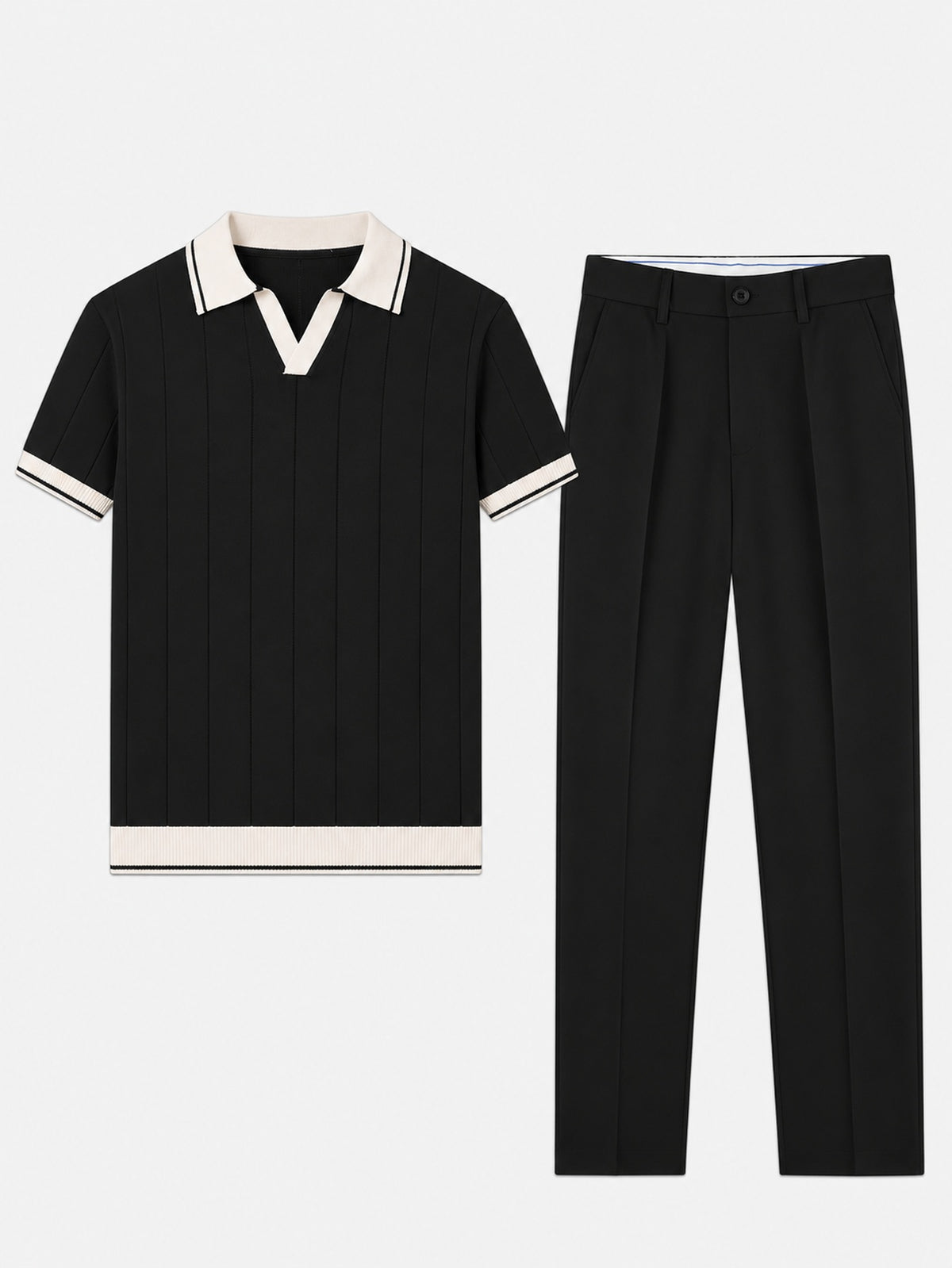 Men’s Smart Casual Knit Polo & Tapered Trousers Set