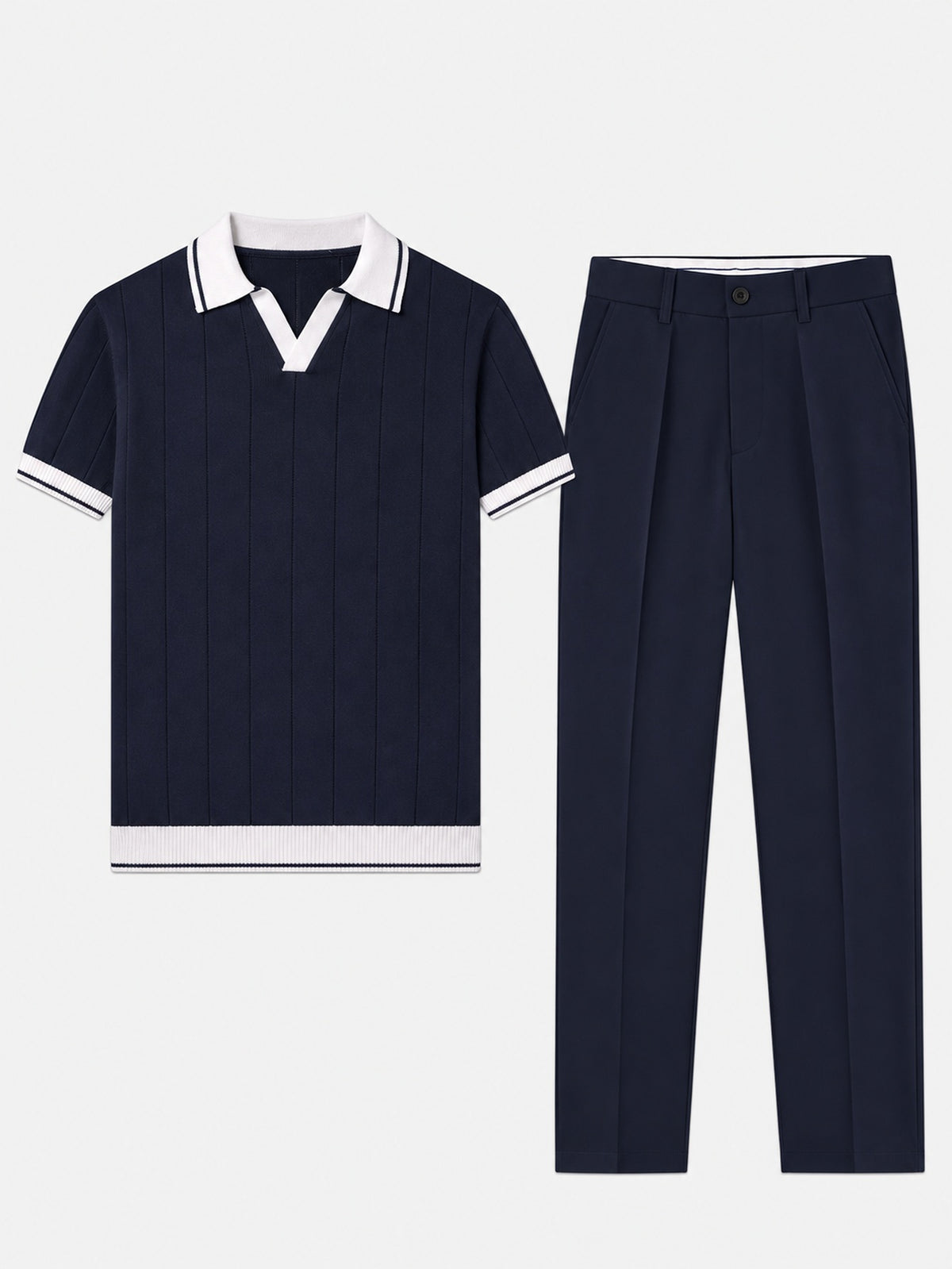 Men’s Smart Casual Knit Polo & Tapered Trousers Set