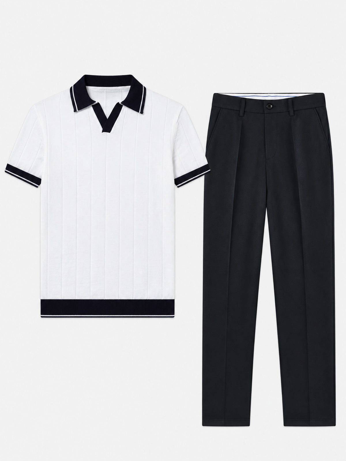 Men’s Smart Casual Knit Polo & Tapered Trousers Set