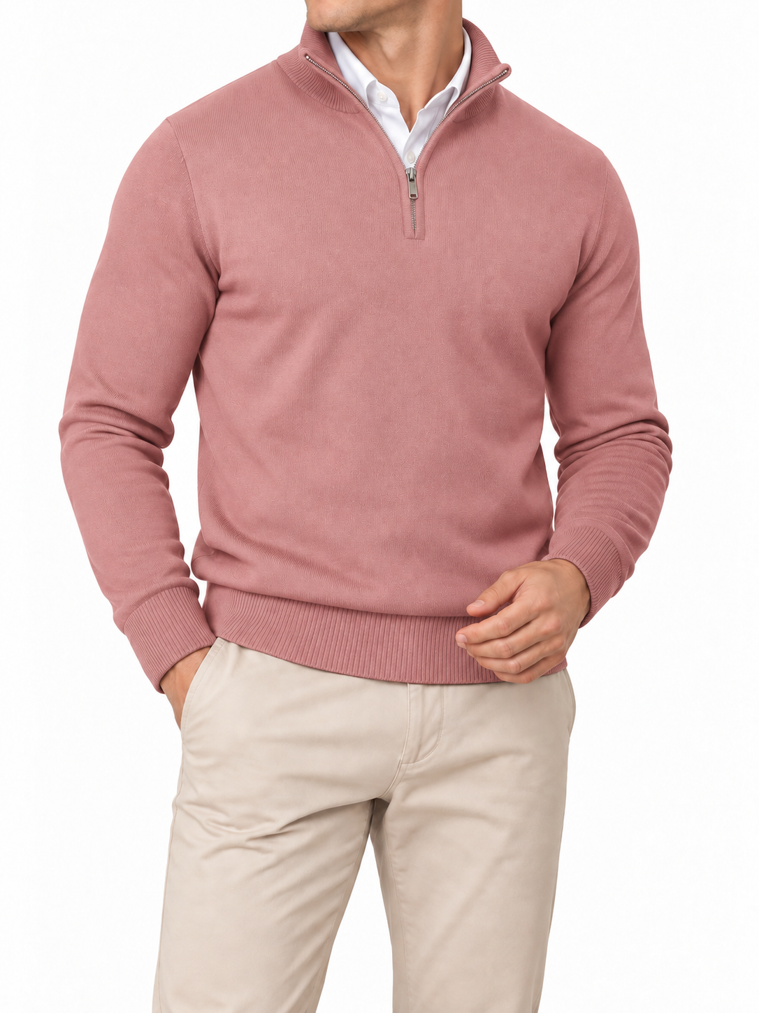 Men’s Half-Zip High-Collar Knit Pullover Winter Sweater