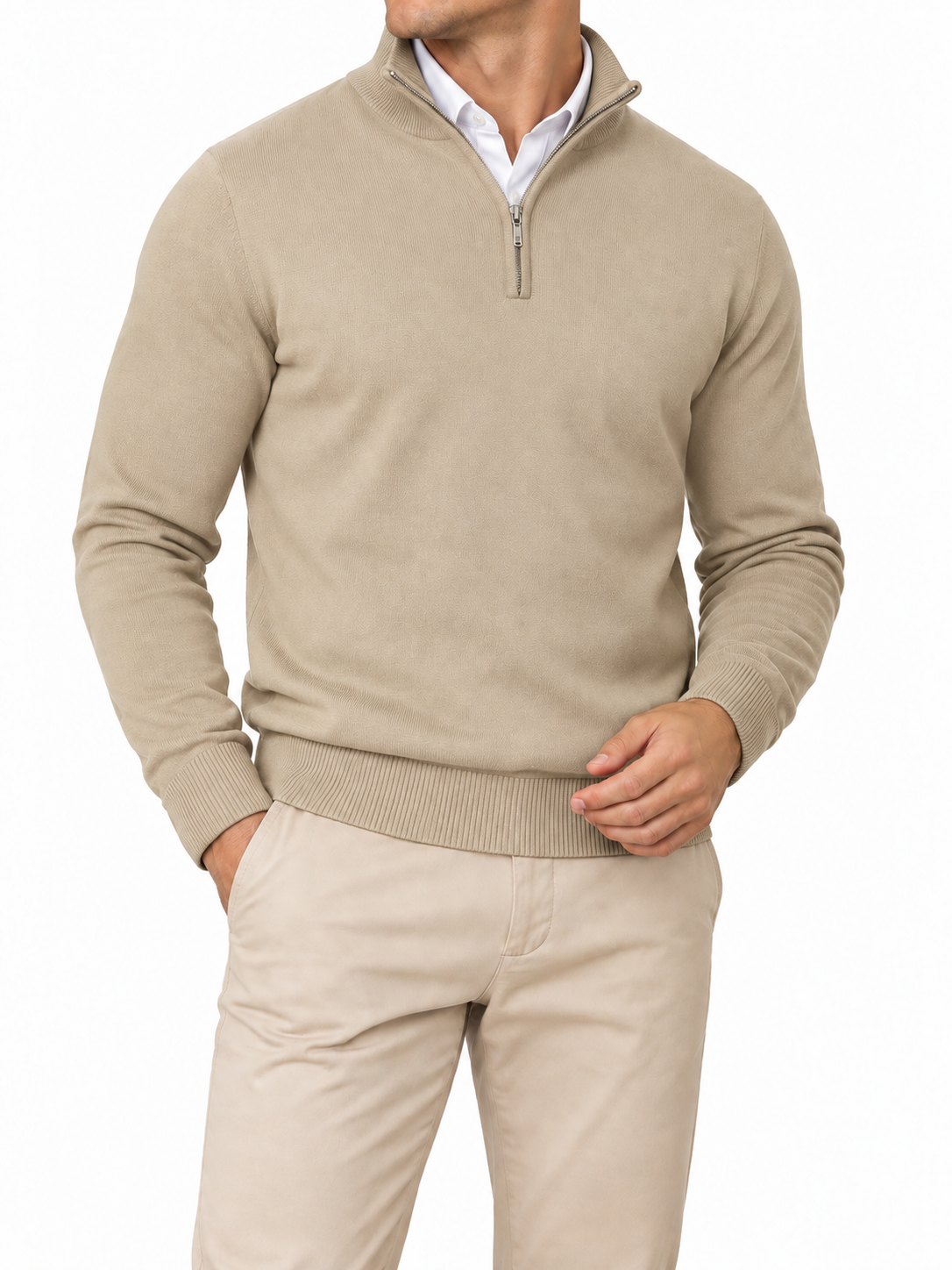Men’s Half-Zip High-Collar Knit Pullover Winter Sweater