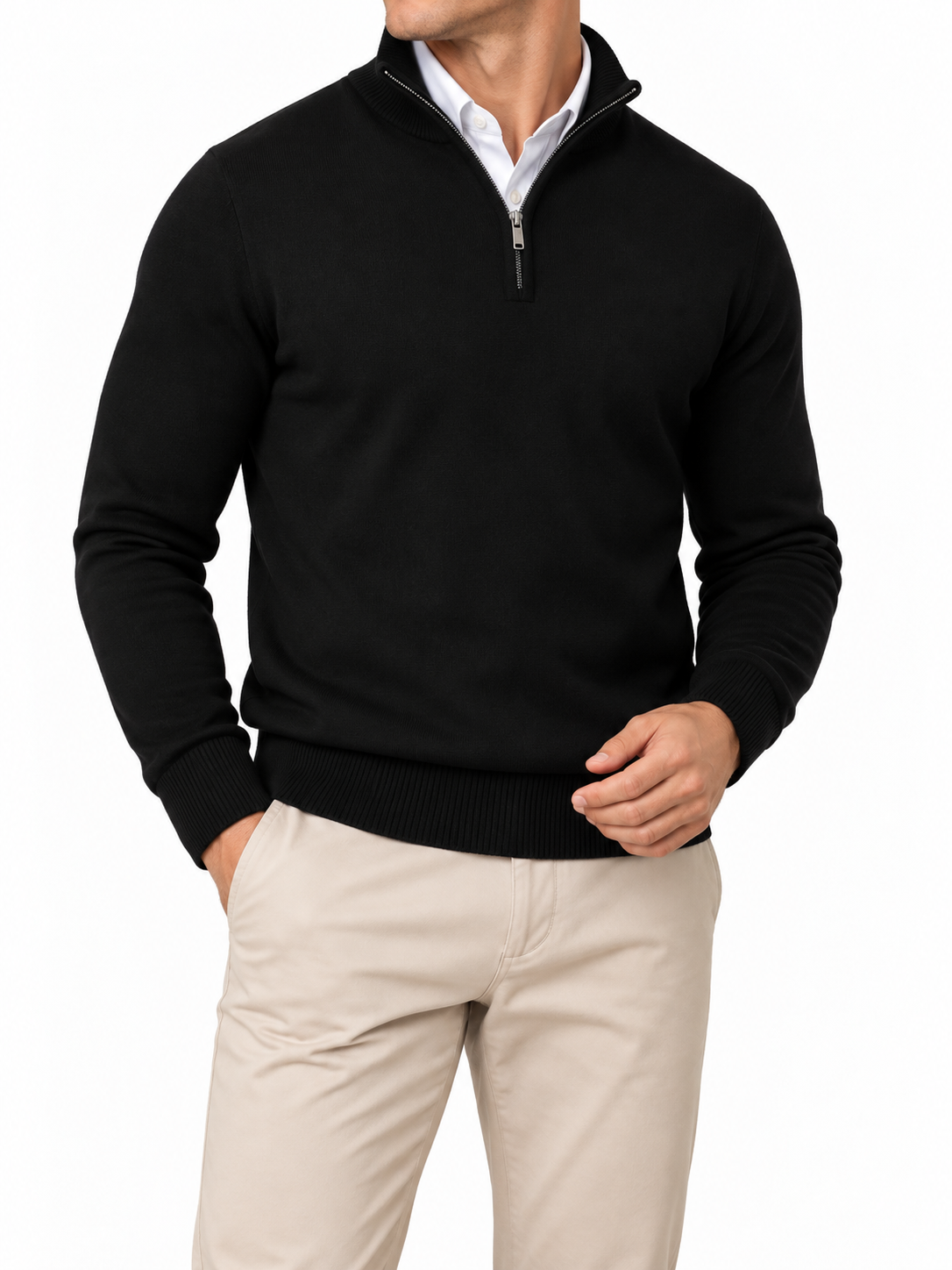 Men’s Half-Zip High-Collar Knit Pullover Winter Sweater