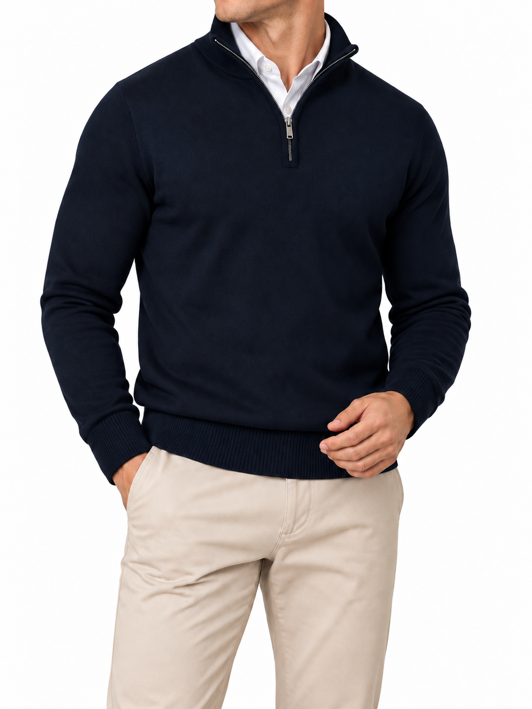 Men’s Half-Zip High-Collar Knit Pullover Winter Sweater