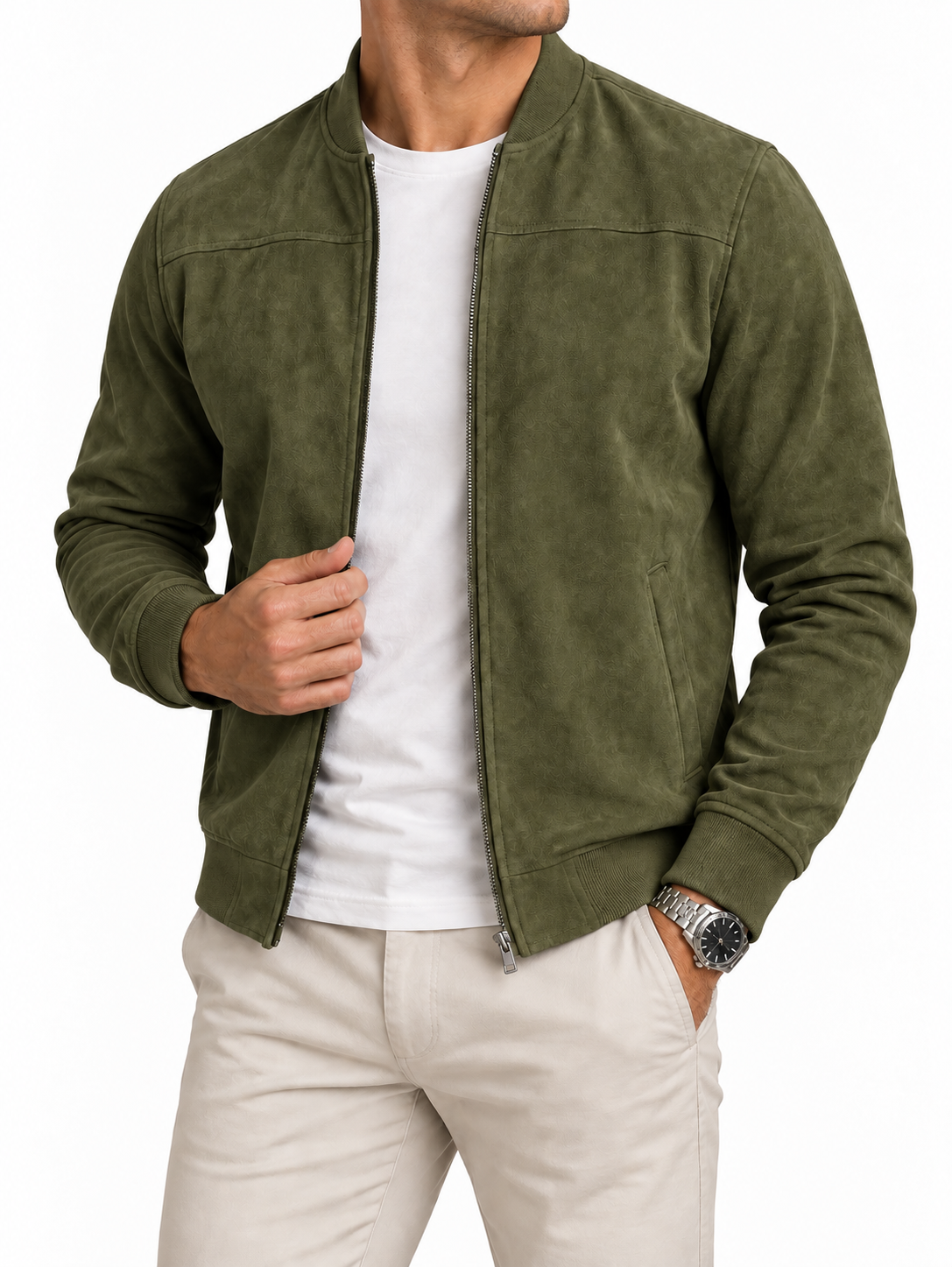 Men’s Lightweight Suede Bomber Jacket – Versatile Smart-Casual Outerwear for Every Season