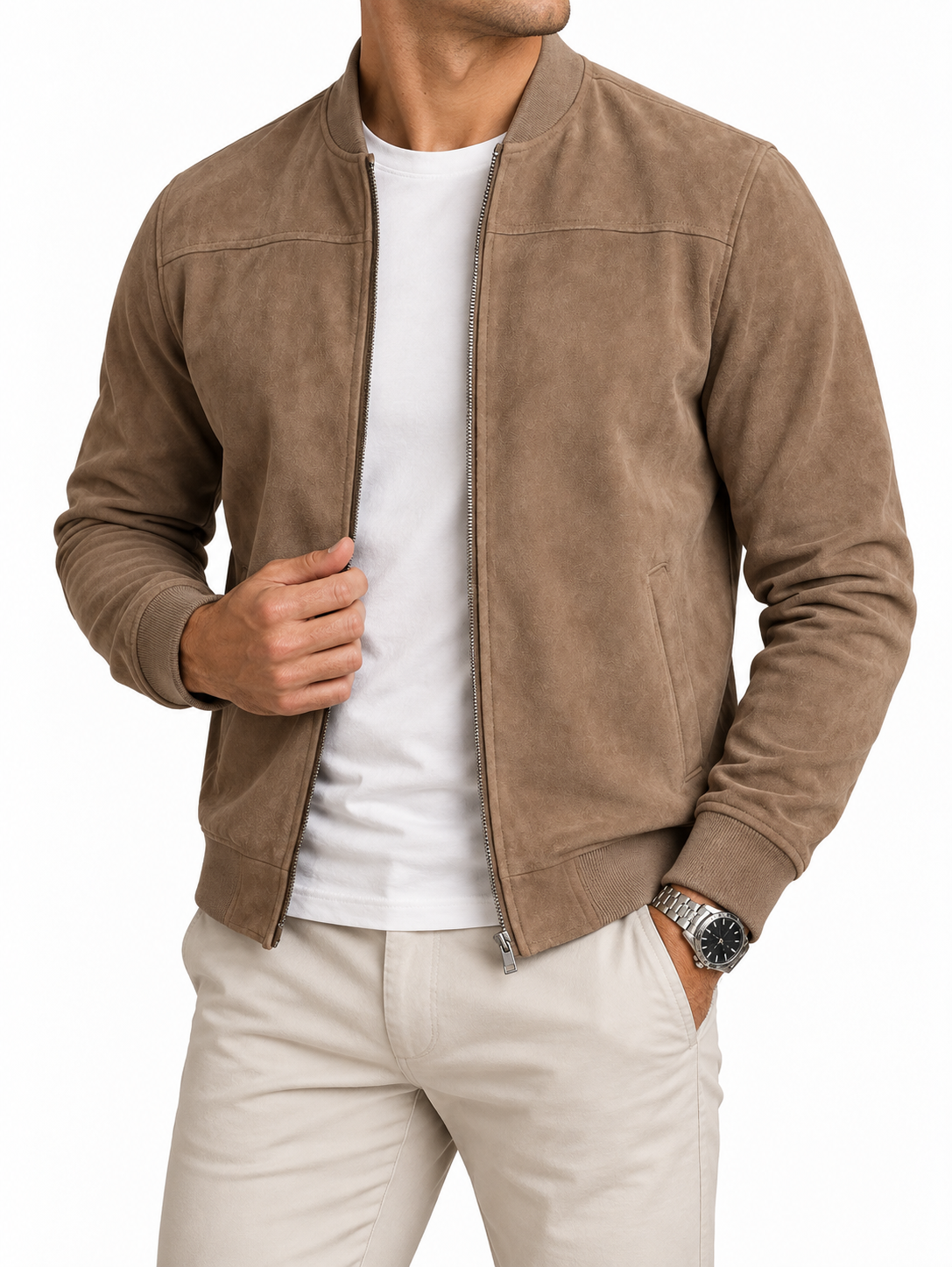 Men’s Lightweight Suede Bomber Jacket – Versatile Smart-Casual Outerwear for Every Season